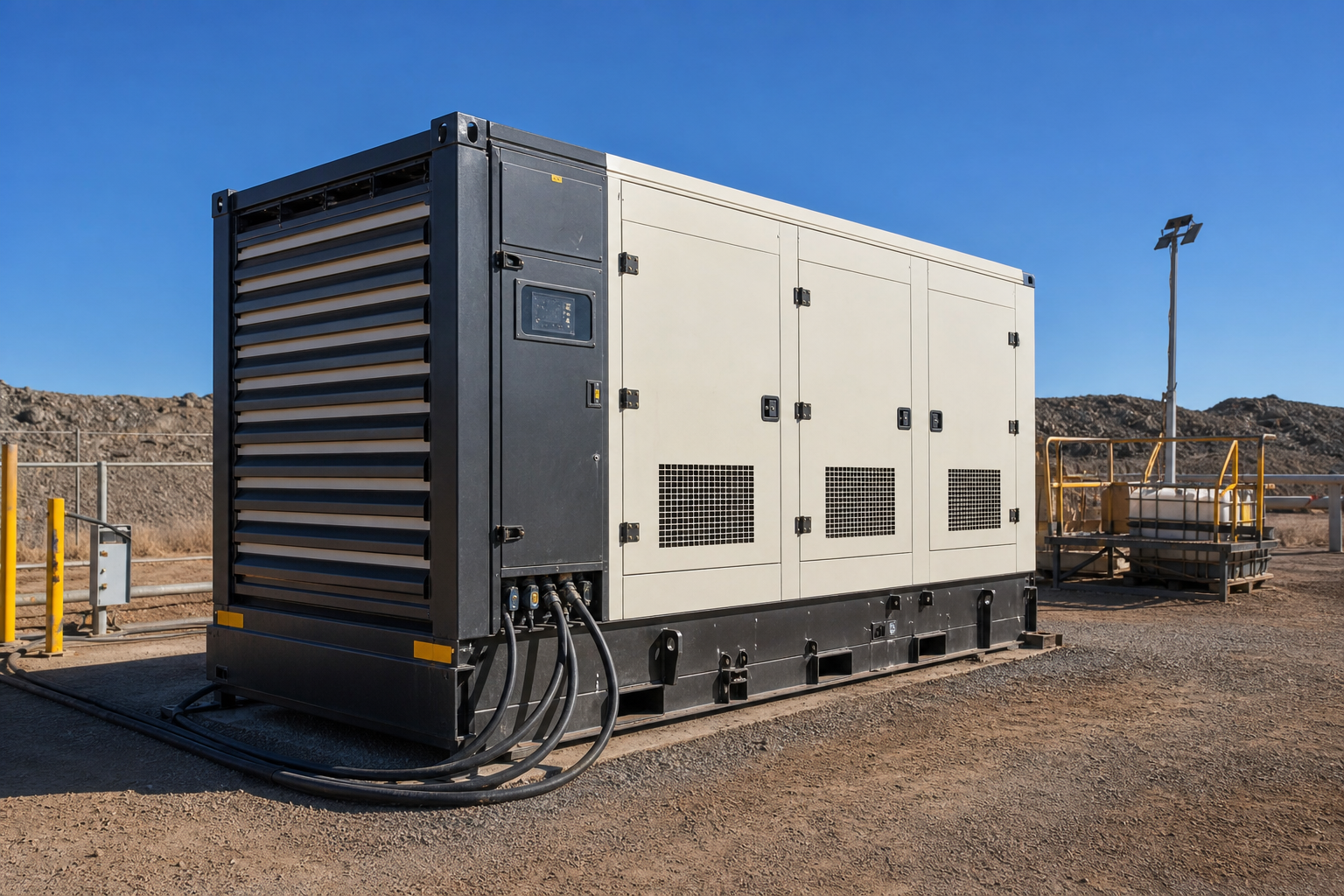 Industrial generator unit on a mine site support pad