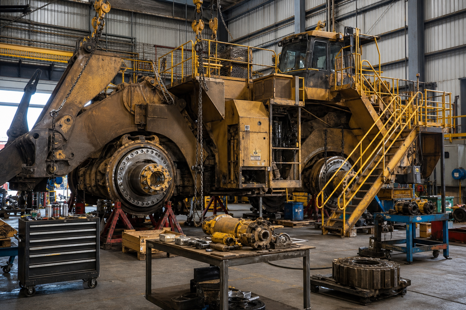 Heavy equipment in a workshop during planned shutdown maintenance